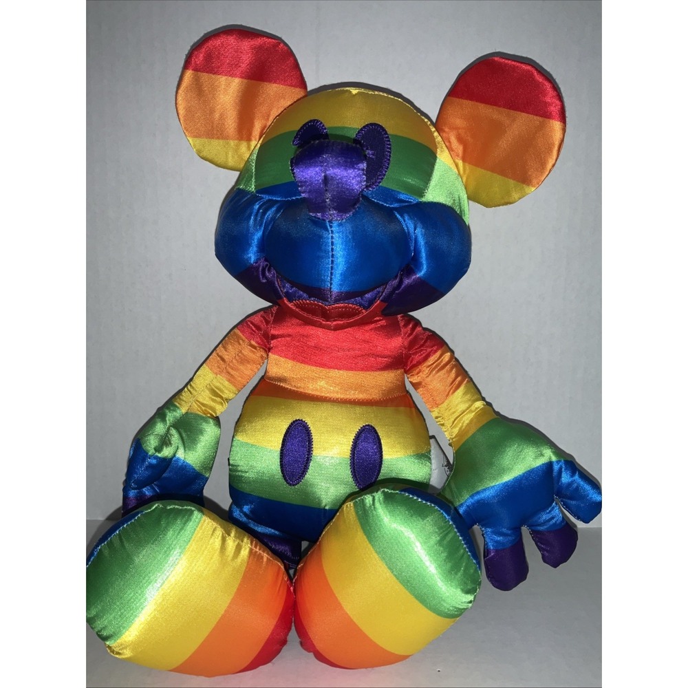 Disney Rainbow Pride Satin Mickey Mouse Plush Stuffed Animal Toy